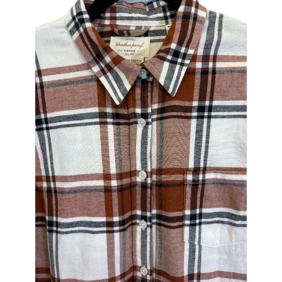 Weatherproof Vintage Women's Flannel Shirt Stretch Brown White Plaid Size M - Picture 2 of 4